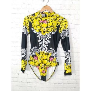 Yolipuli Swimsuit Floral Half Zip Back Bathing Suit Swim Wear Sleeve Sz Large